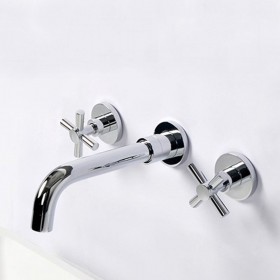 ST-1505C 유광 크롬 실버 십자투핸들 벽매립 매립형 폭포 세면대 세면기 수전 수도꼭지