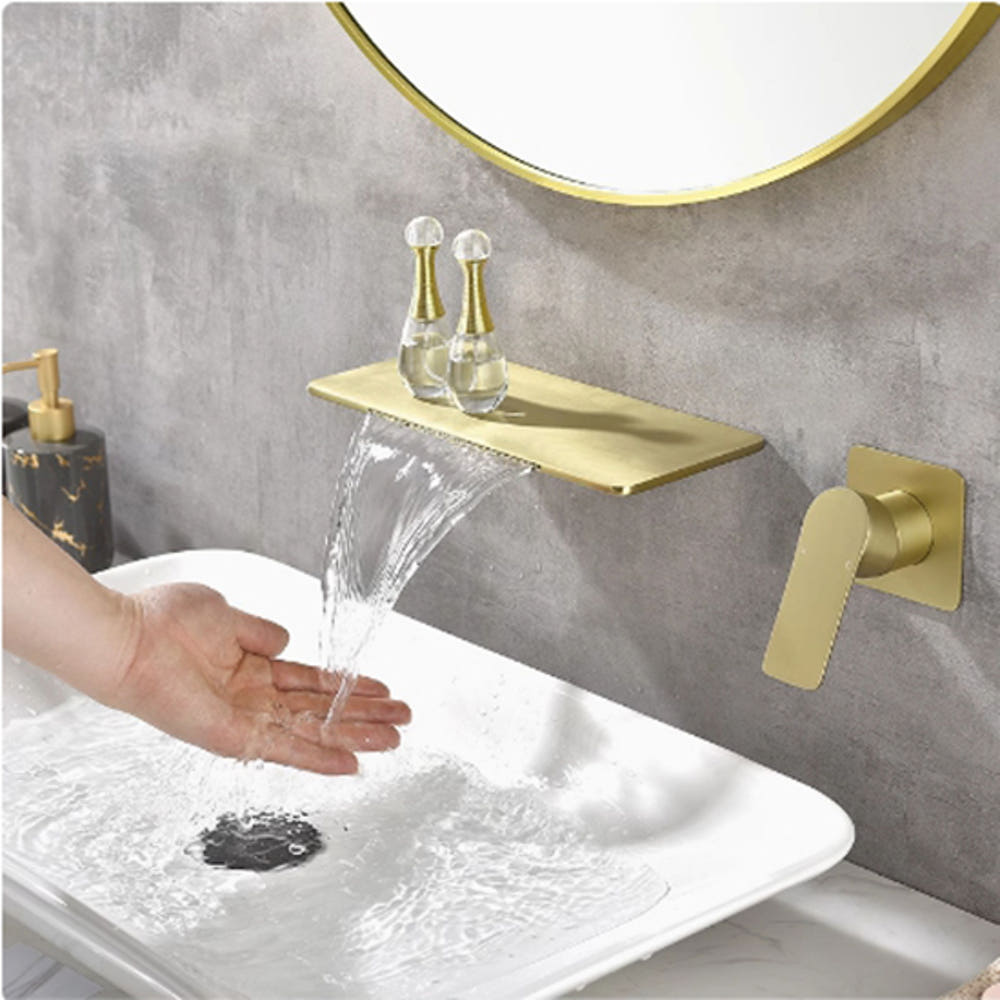 ST-1508BG 무광 골드 금장 금색 벽매립 매립형 폭포 세면대 세면기 수전 수도꼭지