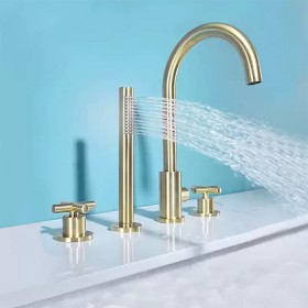 ST-04005BG 무광 골드 금색 금장 4홀 대붙이 데크형 폭포 욕조 샤워 수전 수도꼭지