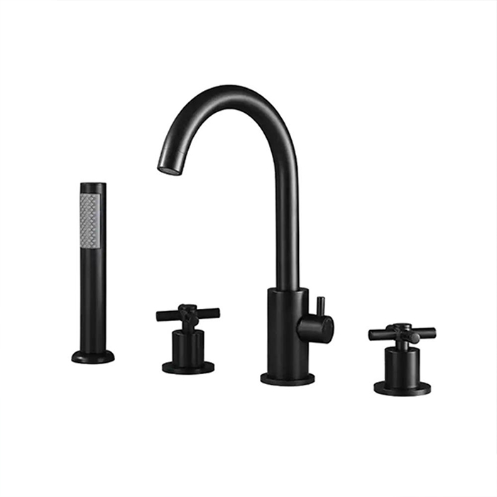 ST-04005B 무광 블랙 4홀 대붙이 데크형 폭포 욕조 샤워 수전 수도꼭지