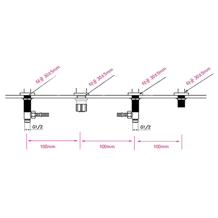 ST-04005C 유광 크롬 4홀 대붙이 데크형 폭포 욕조 샤워 수전 수도꼭지