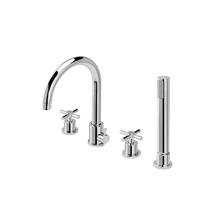 ST-04005C 유광 크롬 4홀 대붙이 데크형 폭포 욕조 샤워 수전 수도꼭지