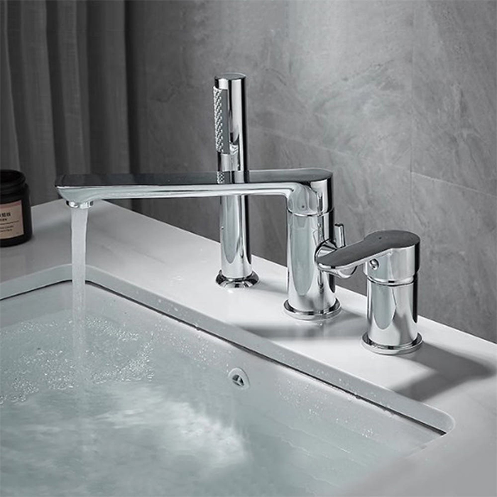 ST-03010C 유광 크롬 3홀 대붙이 데크형 욕조 샤워 수도꼭지 수전