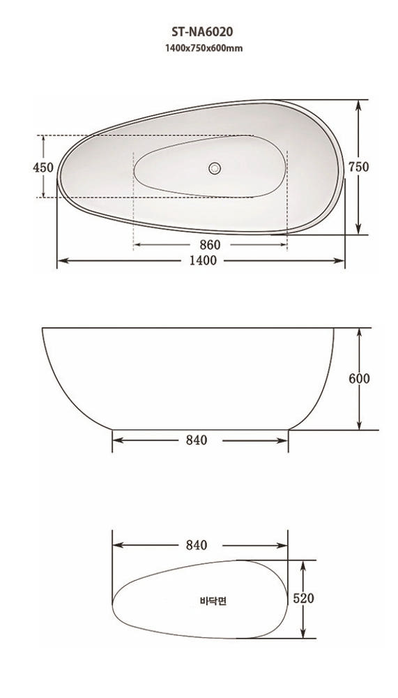 ST-NA6020 계란형 아크릴 모던 심플한 고급 이동식 이동형 프리스탠딩 욕조