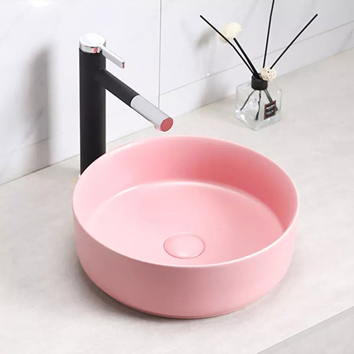 ST-L499-Pink 무광 핑크 분홍 원형 모던 고급 심플한 탑볼 탑카운타 세면대 세면기