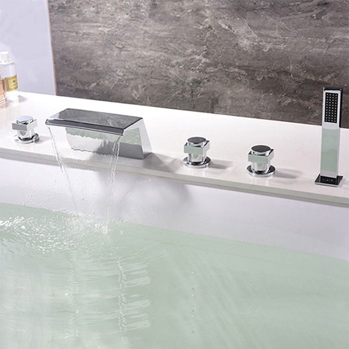 ST-05006C 유광 크롬 5홀 데크형 폭포 욕조 샤워 수전 수도꼭지