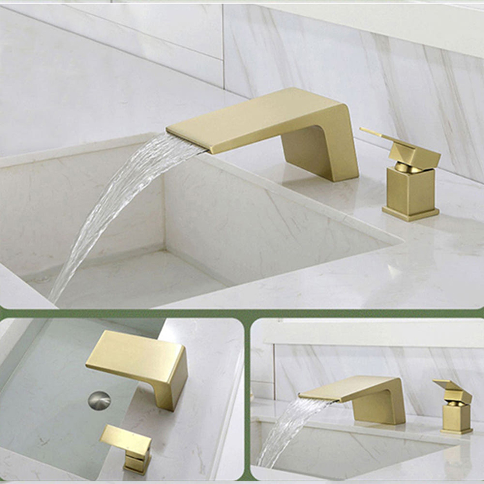 ST-02855BG 무광 골드 금장 금색 2홀 대붙이 데크형 폭포 욕조수전